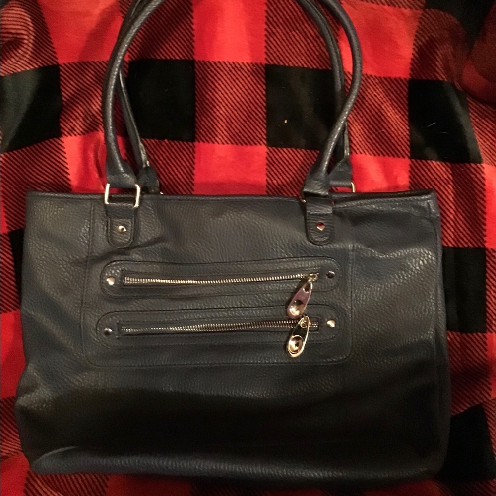 Navy Blue Faux Leather Shoulder Bag